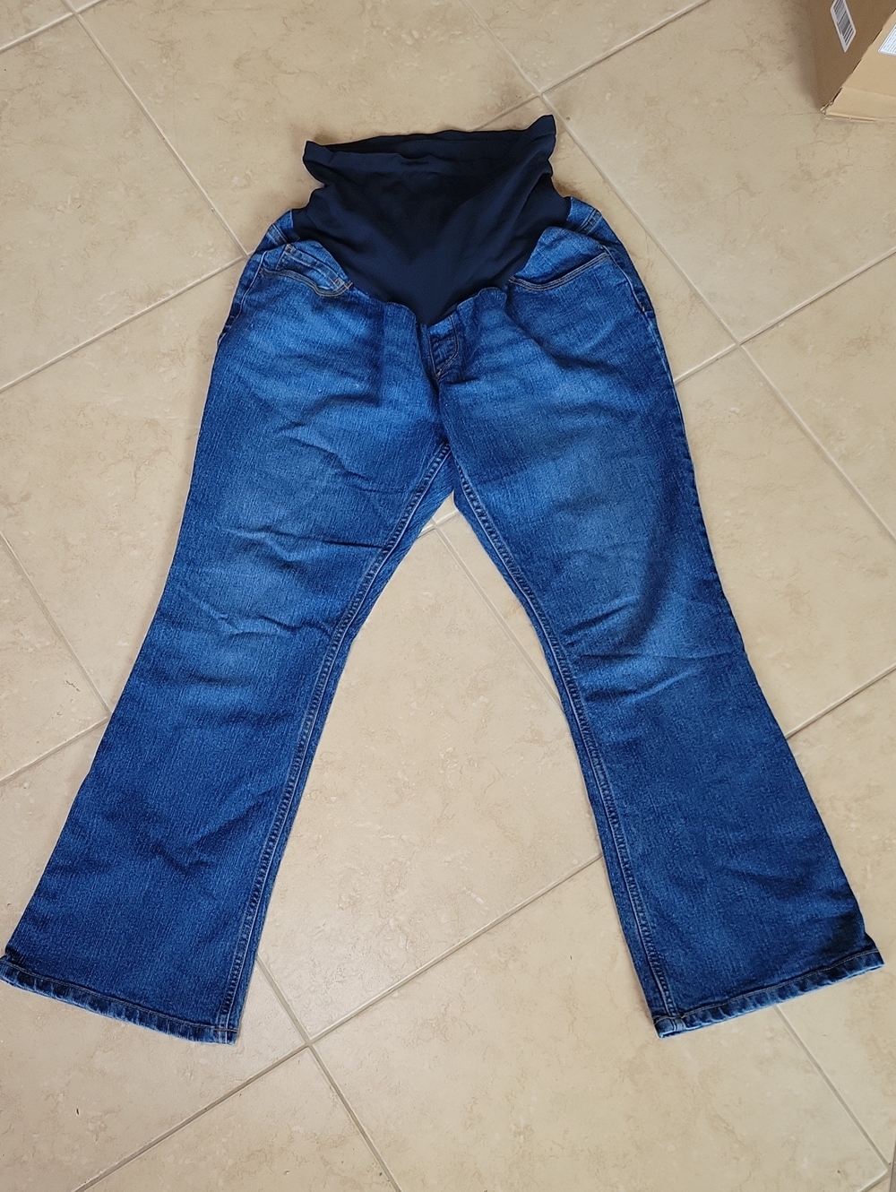 Motherhood Blue Denim Maternity Flare Jeans with Black Support Panel